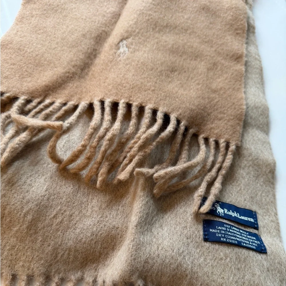 Ralph Lauren Camel Wool Scarf w/ Fringe